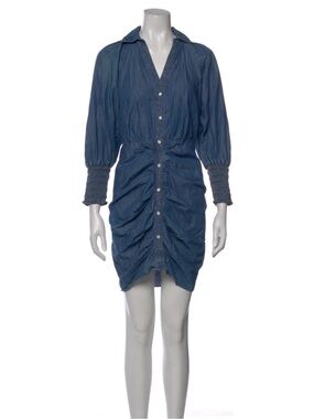 Veronica Beard Indigo Button-Front Shirred Waist Dress